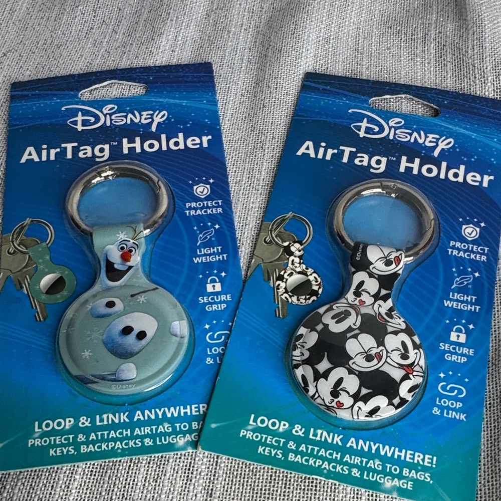 Disney AirTag Holders set of 2 Olaf in blue and Mickey Mouse black and white NEW